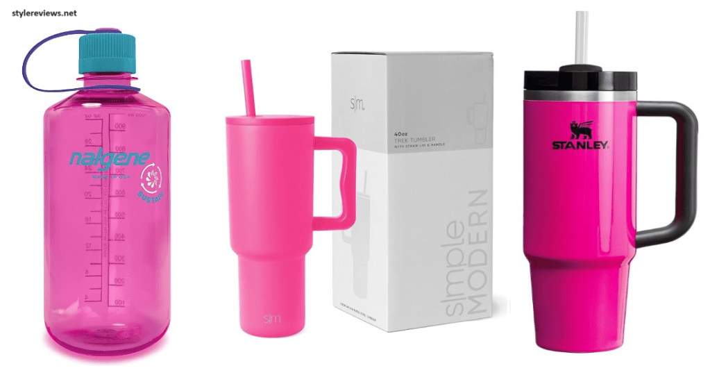 collage of hot pink beverage containers
