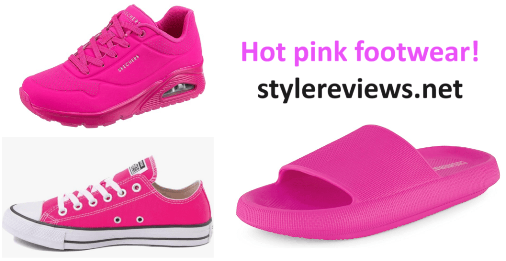 collage of hot pink shoes and sandals